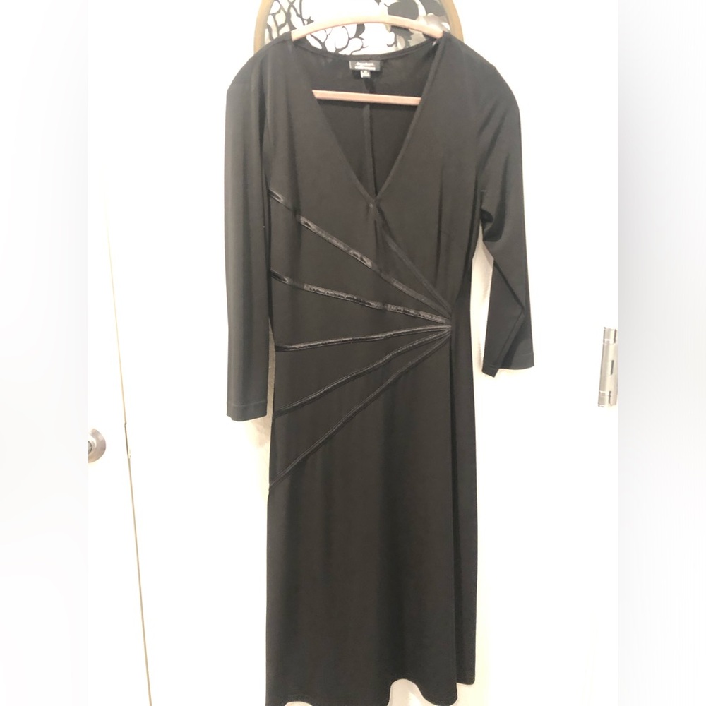 DRESSBARN Black V-Neck Long Sleeve Dress with Seamed Accents
